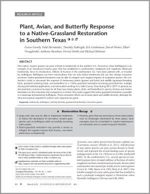 Plant, Avian, and Butterfly Response to a Native-Grassland Restoration in Southern Texas